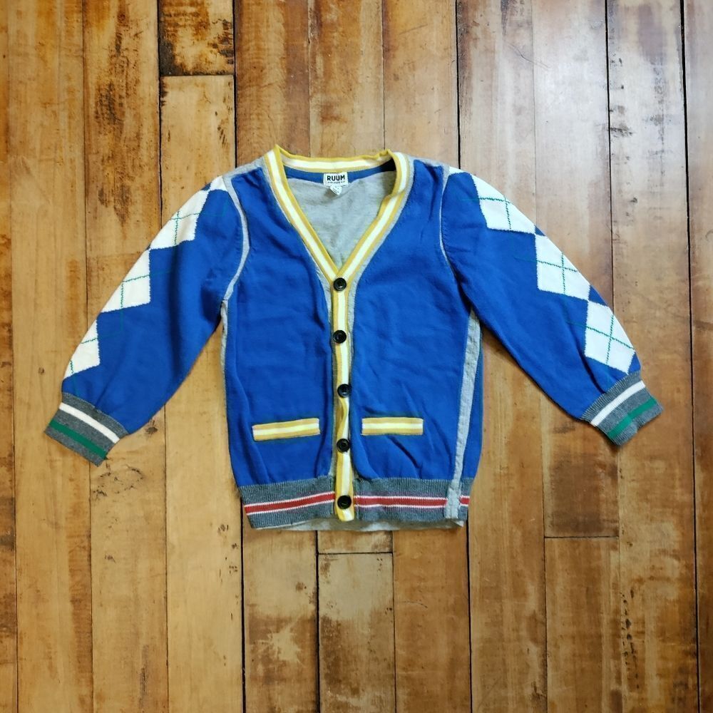 RUUM sweater 4 cardigan blue argyle lined knit sweater cotton easter spring